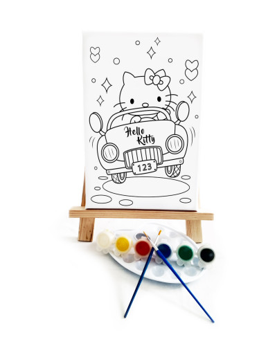 HolaKita in Car Çocuk Ressam Seti - 20 x 30 cm Önçizimli Tuval, 2 Adet Fırça, Palet, Boyalar ve Şövale