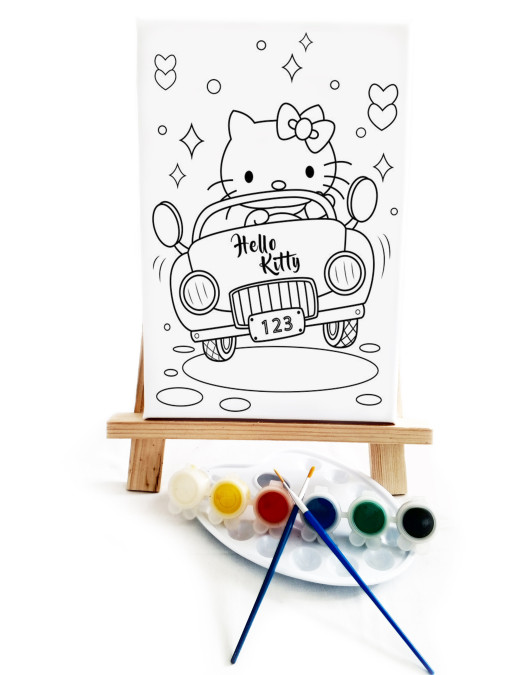 HolaKita in Car Çocuk Ressam Seti - 20 x 30 cm Önçizimli Tuval, 2 Adet Fırça, Palet, Boyalar ve Şövale HolaKita in Car Çocuk Ressam Seti - 20 x 30 cm Önçizimli Tuval, 2 Adet Fırça, Palet, Boyalar ve Şövale