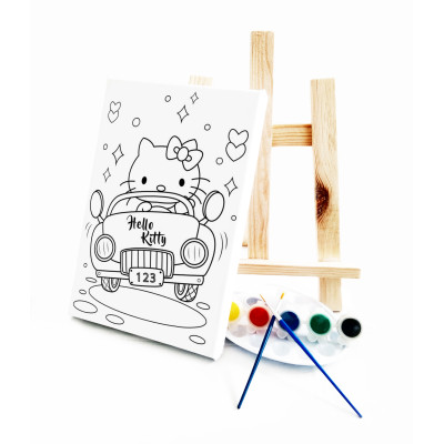 HolaKita in Car Çocuk Ressam Seti - 20 x 30 cm Önçizimli Tuval, 2 Adet Fırça, Palet, Boyalar ve Şövale