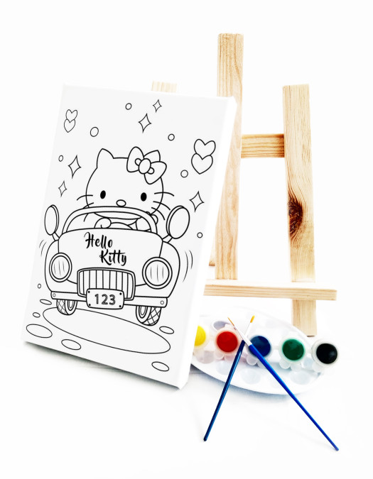 HolaKita in Car Çocuk Ressam Seti - 20 x 30 cm Önçizimli Tuval, 2 Adet Fırça, Palet, Boyalar ve Şövale HolaKita in Car Çocuk Ressam Seti - 20 x 30 cm Önçizimli Tuval, 2 Adet Fırça, Palet, Boyalar ve Şövale