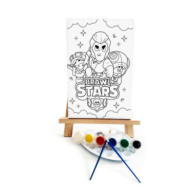 BravlStars Çocuk Ressam Seti - 20 x 30 cm Önçizimli Tuval, 2 Adet Fırça, Palet, Boyalar ve Şövale