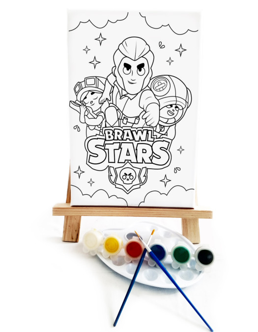 BravlStars Çocuk Ressam Seti - 20 x 30 cm Önçizimli Tuval, 2 Adet Fırça, Palet, Boyalar ve Şövale BravlStars Çocuk Ressam Seti - 20 x 30 cm Önçizimli Tuval, 2 Adet Fırça, Palet, Boyalar ve Şövale