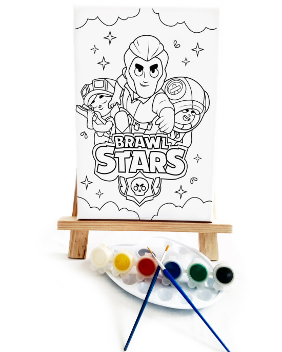 BravlStars Çocuk Ressam Seti - 20 x 30 cm Önçizimli Tuval, 2 Adet Fırça, Palet, Boyalar ve Şövale