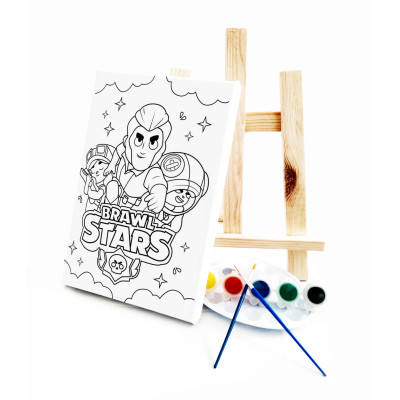 BravlStars Çocuk Ressam Seti - 20 x 30 cm Önçizimli Tuval, 2 Adet Fırça, Palet, Boyalar ve Şövale