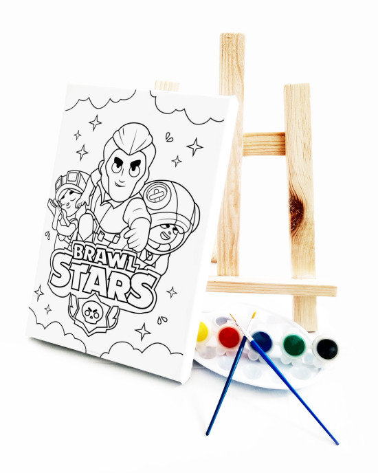 BravlStars Çocuk Ressam Seti - 20 x 30 cm Önçizimli Tuval, 2 Adet Fırça, Palet, Boyalar ve Şövale