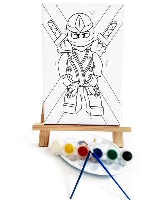 Ning Jan Go Çocuk Ressam Seti - 20 x 30 cm Önçizimli Tuval, 2 Adet Fırça, Palet, Boyalar ve Şövale
