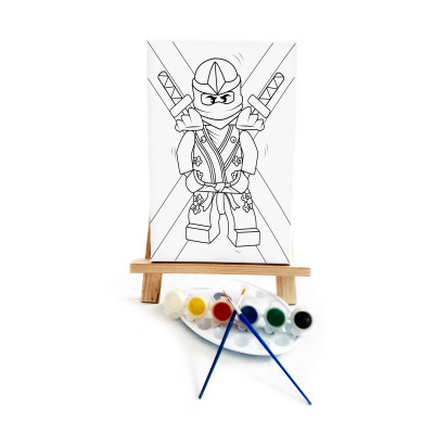 Ning Jan Go Çocuk Ressam Seti - 20 x 30 cm Önçizimli Tuval, 2 Adet Fırça, Palet, Boyalar ve Şövale