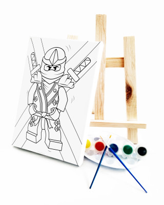 Ning Jan Go Çocuk Ressam Seti - 20 x 30 cm Önçizimli Tuval, 2 Adet Fırça, Palet, Boyalar ve Şövale