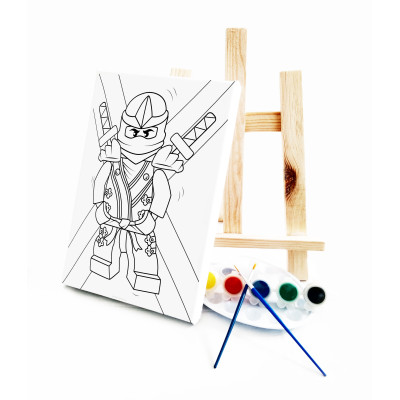 Ning Jan Go Çocuk Ressam Seti - 20 x 30 cm Önçizimli Tuval, 2 Adet Fırça, Palet, Boyalar ve Şövale