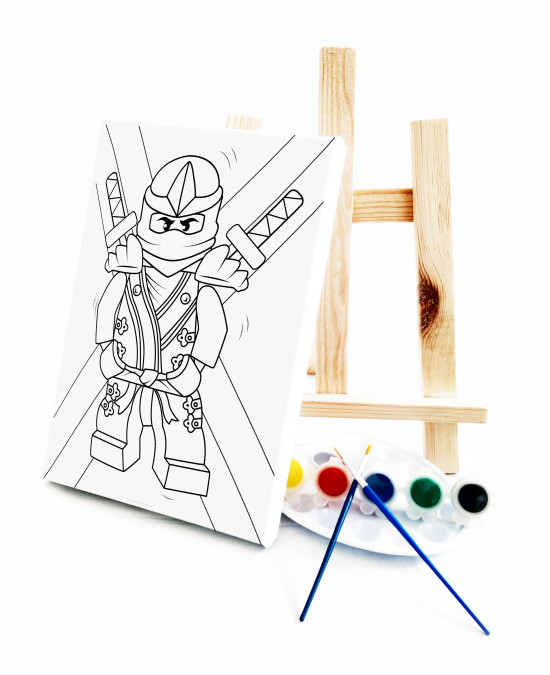 Ning Jan Go Çocuk Ressam Seti - 20 x 30 cm Önçizimli Tuval, 2 Adet Fırça, Palet, Boyalar ve Şövale