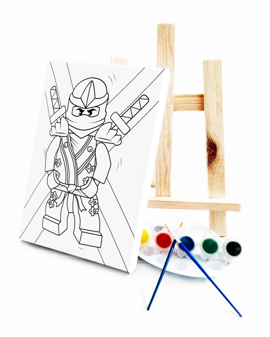 Ning Jan Go Çocuk Ressam Seti - 20 x 30 cm Önçizimli Tuval, 2 Adet Fırça, Palet, Boyalar ve Şövale