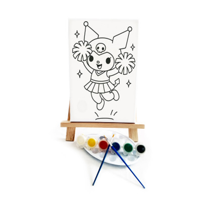 Ponpon Kuuro Çocuk Ressam Seti - 20 x 30 cm Önçizimli Tuval, 2 Adet Fırça, Palet, Boyalar ve Şövale