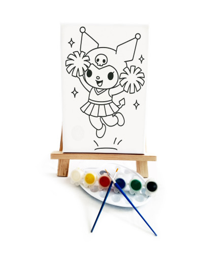 Ponpon Kuuro Çocuk Ressam Seti - 20 x 30 cm Önçizimli Tuval, 2 Adet Fırça, Palet, Boyalar ve Şövale