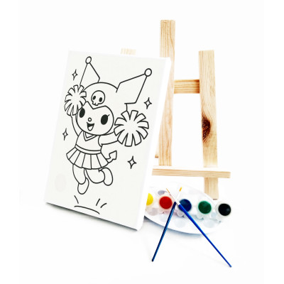 Ponpon Kuuro Çocuk Ressam Seti - 20 x 30 cm Önçizimli Tuval, 2 Adet Fırça, Palet, Boyalar ve Şövale