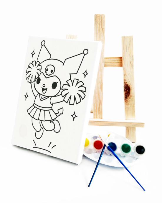 Ponpon Kuuro Çocuk Ressam Seti - 20 x 30 cm Önçizimli Tuval, 2 Adet Fırça, Palet, Boyalar ve Şövale