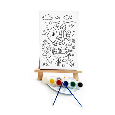 Kırmızı Balık Çocuk Ressam Seti - 20 x 30 cm Önçizimli Tuval, 2 Adet Fırça, Palet, Boyalar ve Şövale
