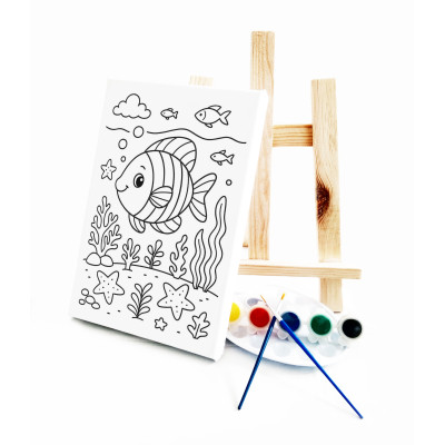Kırmızı Balık Çocuk Ressam Seti - 20 x 30 cm Önçizimli Tuval, 2 Adet Fırça, Palet, Boyalar ve Şövale