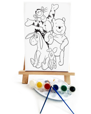 Winny Çocuk Ressam Seti - 20 x 30 cm Önçizimli Tuval, 2 Adet Fırça, Palet, Boyalar ve Şövale