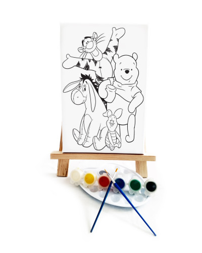 Winny Çocuk Ressam Seti - 20 x 30 cm Önçizimli Tuval, 2 Adet Fırça, Palet, Boyalar ve Şövale