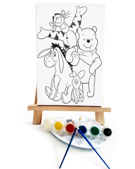Winny Çocuk Ressam Seti - 20 x 30 cm Önçizimli Tuval, 2 Adet Fırça, Palet, Boyalar ve Şövale
