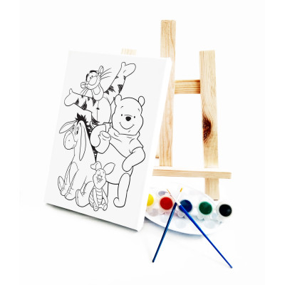 Winny Çocuk Ressam Seti - 20 x 30 cm Önçizimli Tuval, 2 Adet Fırça, Palet, Boyalar ve Şövale