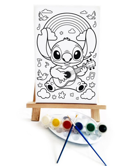 Gitarist Stio Çocuk Ressam Seti - 20 x 30 cm Önçizimli Tuval, 2 Adet Fırça, Palet, Boyalar ve Şövale