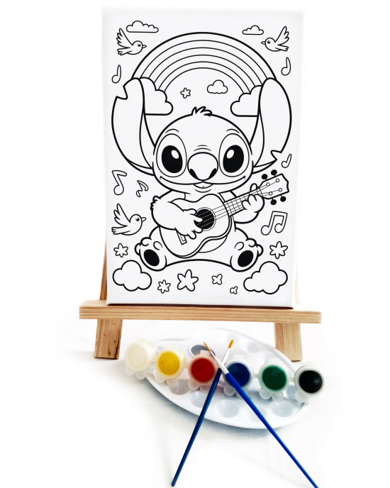 Gitarist Stio Çocuk Ressam Seti - 20 x 30 cm Önçizimli Tuval, 2 Adet Fırça, Palet, Boyalar ve Şövale