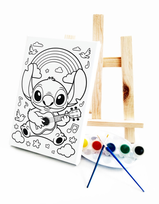 Gitarist Stio Çocuk Ressam Seti - 20 x 30 cm Önçizimli Tuval, 2 Adet Fırça, Palet, Boyalar ve Şövale